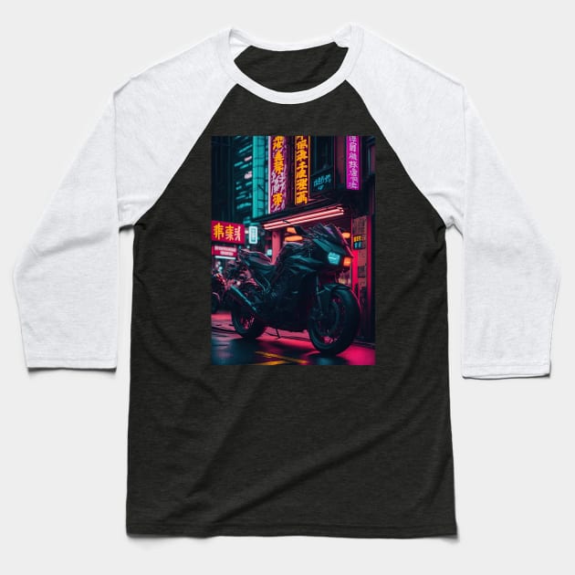 Neon Speedster: Motorcycle Majesty in a Japanese Metropolis Baseball T-Shirt by star trek fanart and more